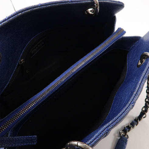 CHANEL Quilted CC SHW Chain Shoulder Bag Calfskin Leather Blue v6