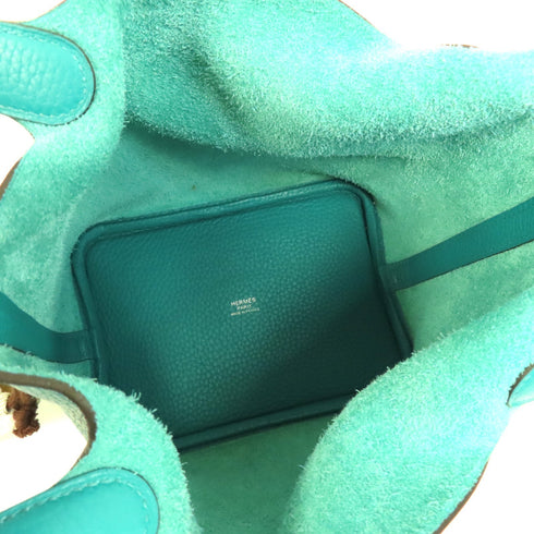HERMES PHW Picotin PM Tote Bag Handbag Clemence Leather Vert Verone Green