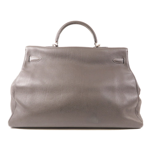 HERMES PHW Kelly 50 2 Way Shoulder Bag Handbag Clemence Leather Grey