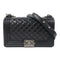 CHANEL Quilted CC SHW Boy 25 Chain Shoulder Bag Leather Black