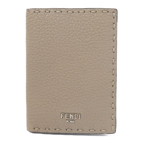 FENDI Card Case/Card Holder Calfskin Leather Beige
