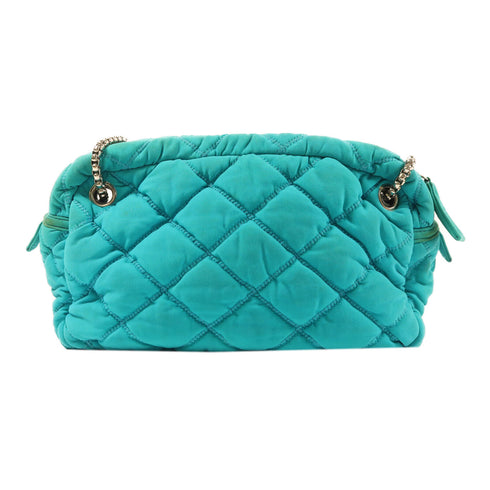 CHANEL CC SHW Bubble Quilt Shoulder Bag 47965 Fabric Turquoise Blue/Blue