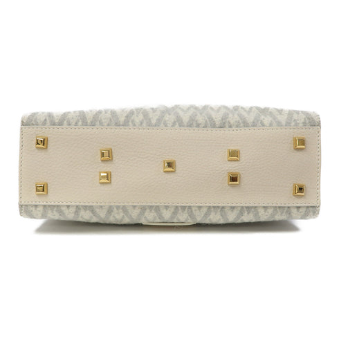 Valentino GHW 2 Way Shoulder Bag Calfskin Leather/Tweed Grey/White