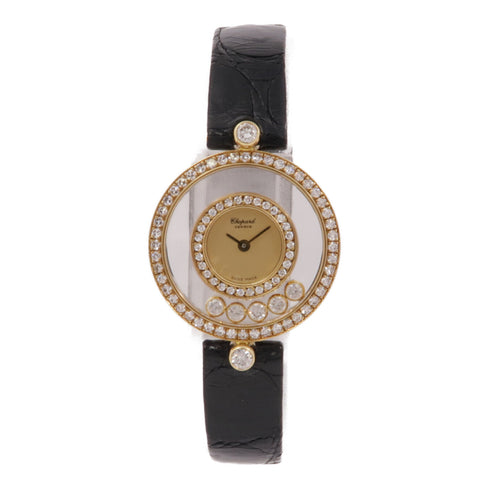 Chopard Happy Diamonds 4057 Quartz Watch 18K Yellow Gold Leather Belt