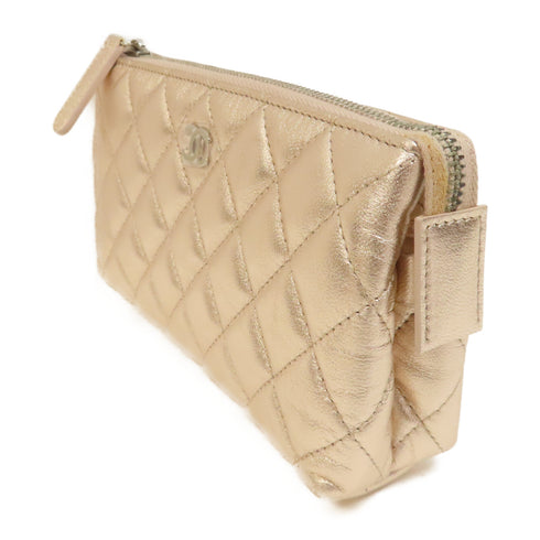 CHANEL Quilted CC GHW Pouch Lambskin Leather A69259 Gold