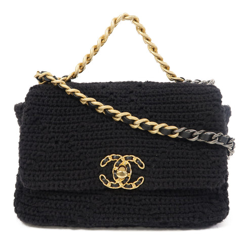 CHANEL CC Chanel 19 2 Way Chain Shoulder Bag Cotton Black