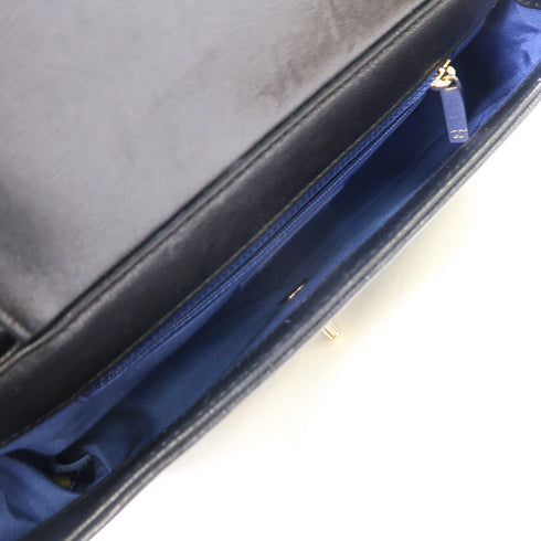 CHANEL Quilted CC GHW Chain Shoulder Bag Calfskin Leather Black/Blue v1