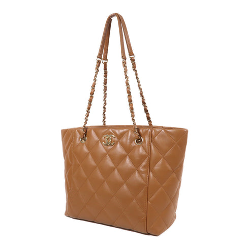 CHANEL CC GHW Chain Shoulder Bag Calfskin Leather Brown