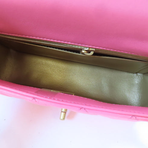 CHANEL Quilted CC GHW Mini Classic 20 Chain Shoulder Bag Lambskin Leather Pink