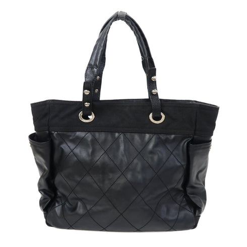 CHANEL Quilted CC SHW Paris Biarritz Tote Bag Canvas Black