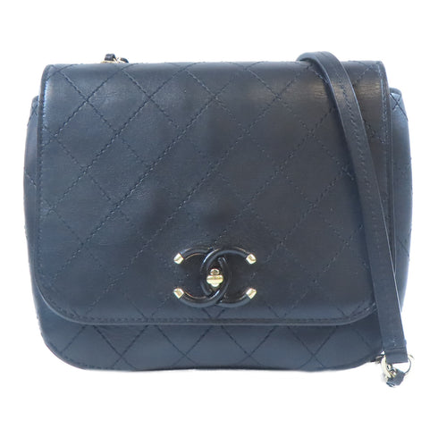 CHANEL Quilted CC GHW CC Stitched Flap Chain Shoulder Bag Calfskin Leather Black