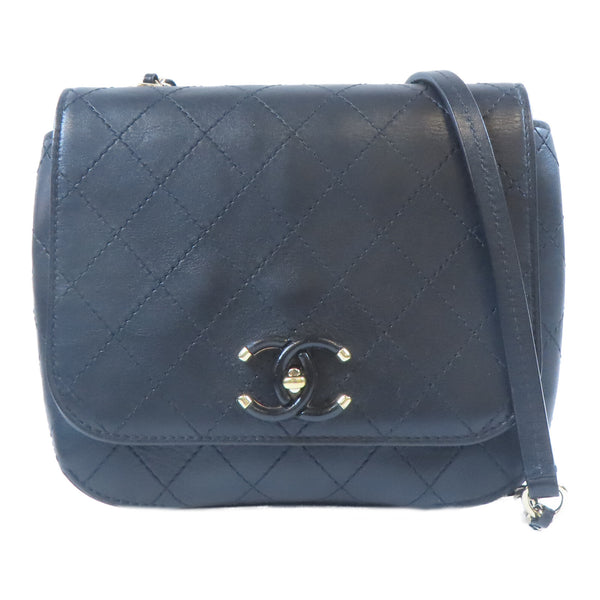 CHANEL Quilted CC GHW CC Stitched Flap Chain Shoulder Bag Calfskin Leather Black