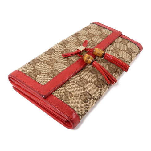 GUCCI GG GHW Long Wallet 269981 Canvas Leather Brown Red