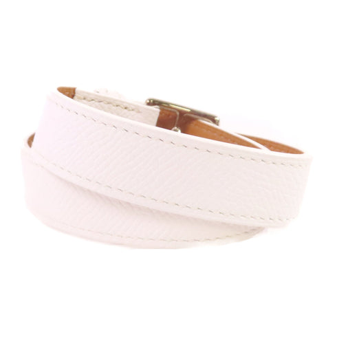 HERMES PHW Etriviere Bracelet Bangle Evercolor Leather White