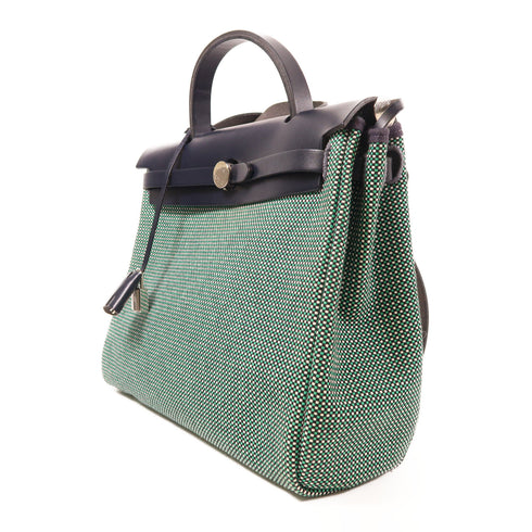HERMES PHW Herbag PM 2 Way Shoulder Bag Handbag Canvas/Leather Green/Black