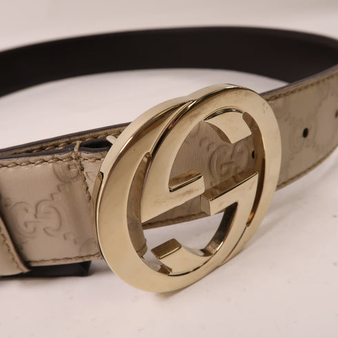 GUCCI GG GHW Belt Calfskin Leather 114876 White