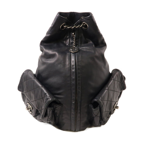 CHANEL CC SHW Backpack Rucksack Lambskin Leather Black