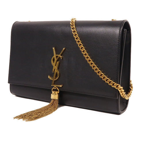 SAINT LAURENT YSL GHW Kate Chain Shoulder Bag Calfskin Leather Black