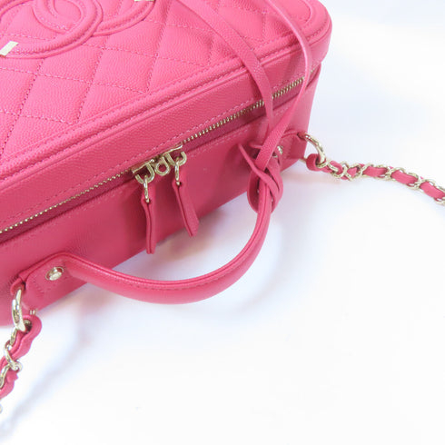 CHANEL Quilted CC GHW Vanity Case 2Way Shoulder Handbag Caviar Leather Pink