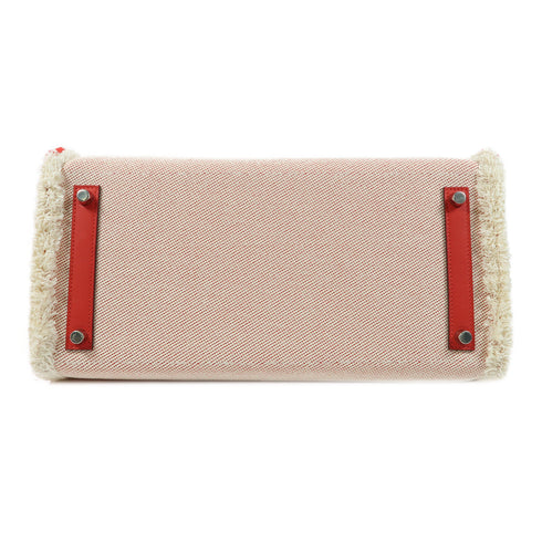 HERMES PHW Birkin 35 Fray Fray Handbag Swift leather/Canvas Framboise/Red