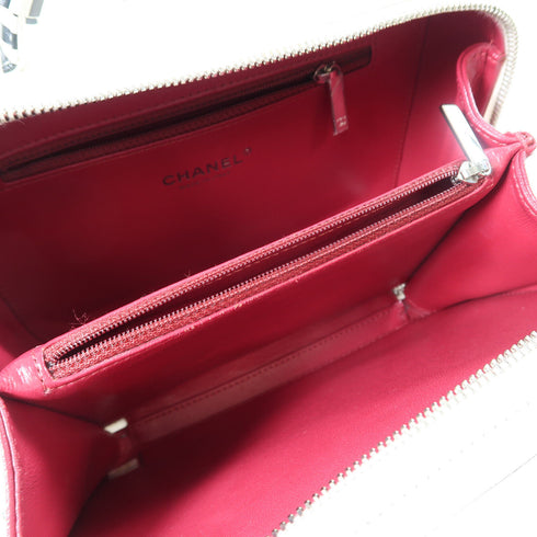 CHANEL Quilted CC SHW Vanity Case 2 Way Shoulder Bag Caviar Leather White Black