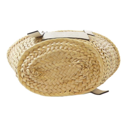 LOEWE SHW Basket In Palm Tote Bag Handbag Raffia/Leather Beige/White