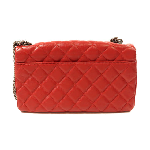 CHANEL CC SHW Shoulder Bag Lambskin Leather Red