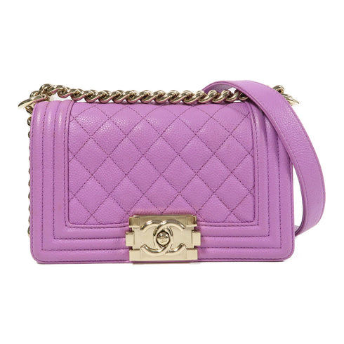 CHANEL Quilted CC GHW Boy Chanel Chain Shoulder Bag Calfskin Leather Purple