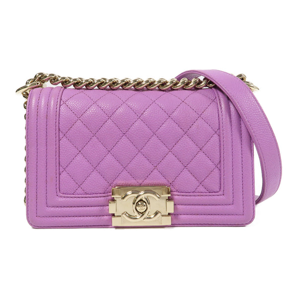 CHANEL Quilted CC GHW Boy Chanel Chain Shoulder Bag Calfskin Leather Purple