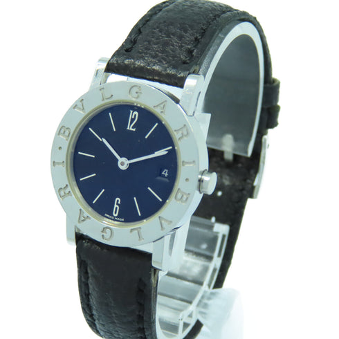 BVLGARI Solotempo Quartz Watch Leather Belt Stainless Steel Black