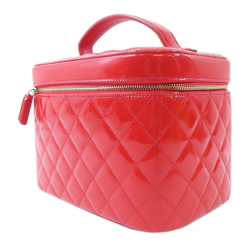 CHANEL Quilted CC GHW Vanity Handbag Cosmetic Pouch Patent Leather Red