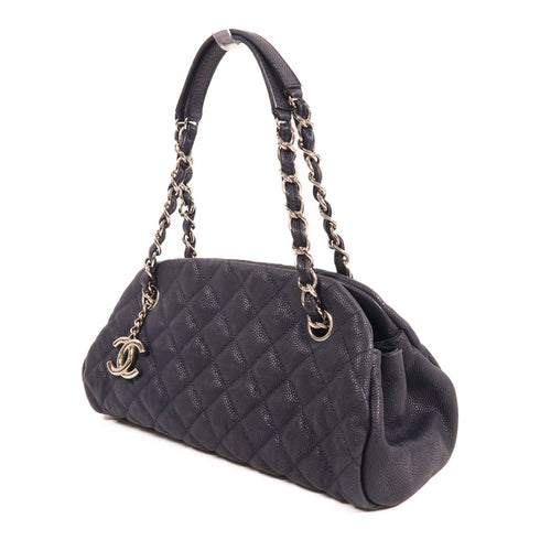 CHANEL CC SHW Chain Shoulder Bag Calfskin Leather Navy