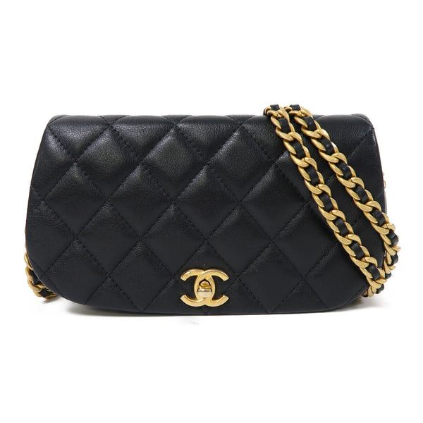 CHANEL Quilted CC GHW Chain Shoulder Bag Calfskin Leather Black v5