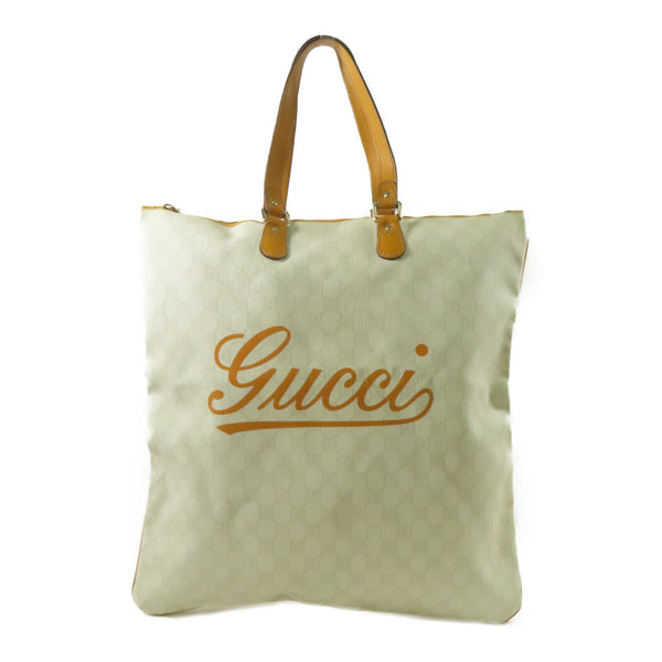 GUCCI GG GHW Tote Bag 211136 PVC Coated Canvas Leather White Orange