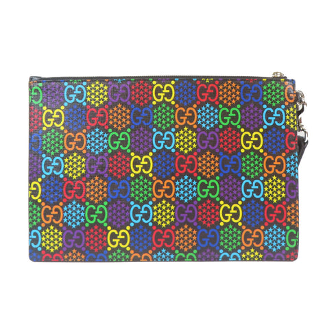 GUCCI GG SHW Clutch Pouch Bag 601087 PVC Coated Canvas Black Multi Color