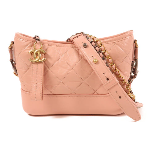 CHANEL CC Gabrielle Small Chain Shoulder Bag Handbag Calfskin Leather Pink