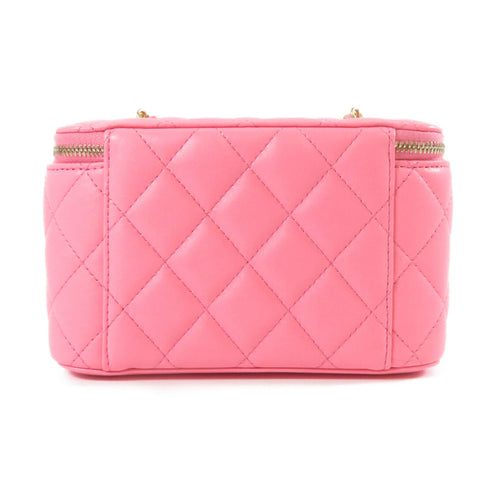 CHANEL CC GHW Quilted Vanity Case Shoulder Bag Lambskin Leather Pink