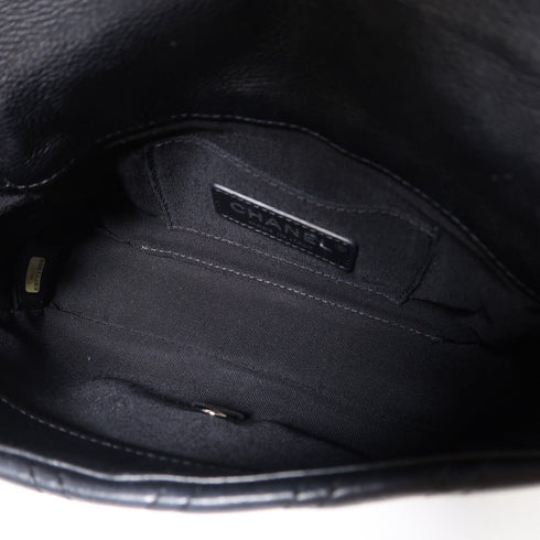 CHANEL Herringbone CC SHW Chain Shoulder Bag Lambskin Leather Black