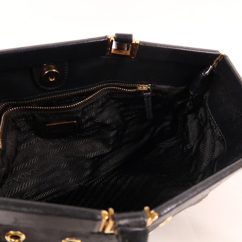PRADA GHW Shoulder Bag Calfskin Leather Black v1