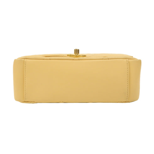 CHANEL Quilted CC GHW Coin Chain Flap Shoulder Bag Lambskin Leather Beige