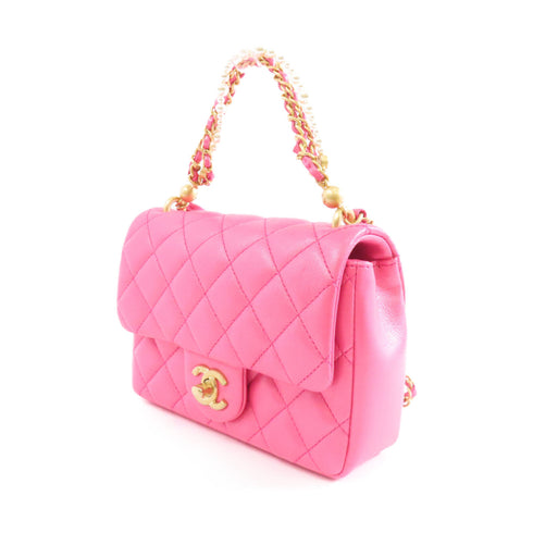 CHANEL Quilted CC GHW Mini Flap Chain Shoulder Bag AS4385 Lambskin Leather Pink