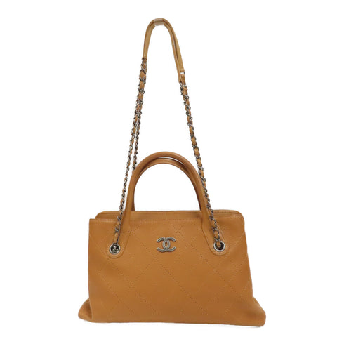 CHANEL Quilted CC SHW Zip Shopping Tote 2Way HandBag A94850 Caviar Leather Brown