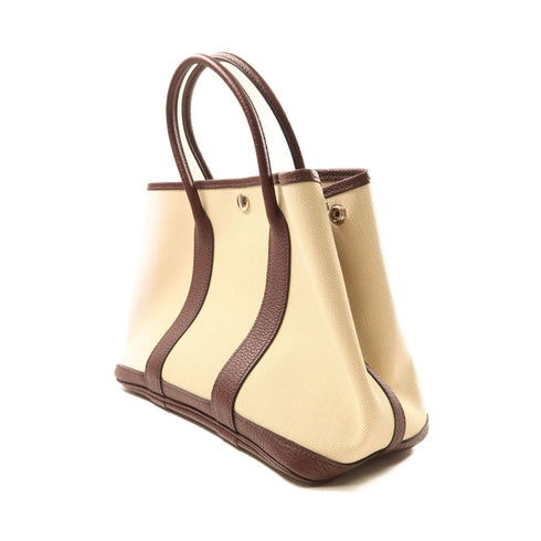 HERMES SHW Garden Party TPM Tote Bag Canvas Stamp Y White/Brown