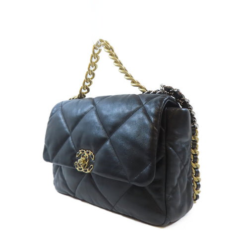 CHANEL CC GHW C19 Chain Shoulder Bag Lambskin Leather Black