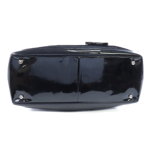 CHANEL CC Chain Shoulder Bag Horsehair Patent Leather Black