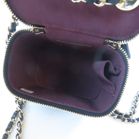 CHANEL Quilted CC GHW Vanity Case Chain Shoulder Bag Lambskin Leather Black