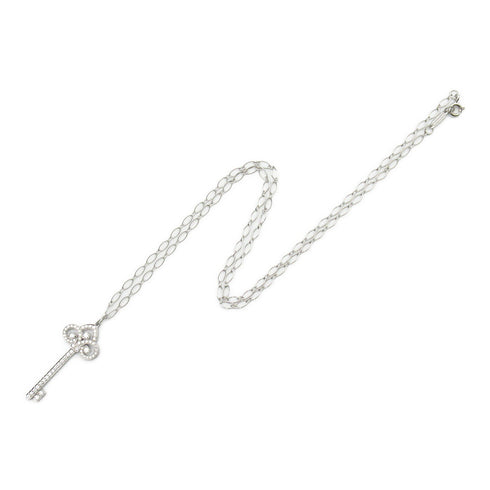 TIFFANY&CO Fleur De Lis Key Diamond Necklace PT950 Platinum 18K White Gold