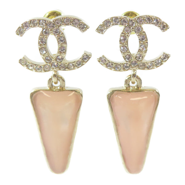 CHANEL CC Pierced Earrings Metal Gold Pink