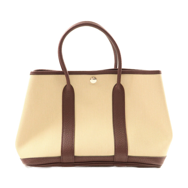 HERMES SHW Garden Party TPM Tote Bag Canvas Stamp Y White/Brown