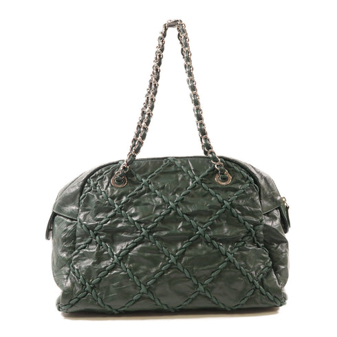CHANEL CC SHW Chain Shoulder Bag Calfskin Leather Green v4